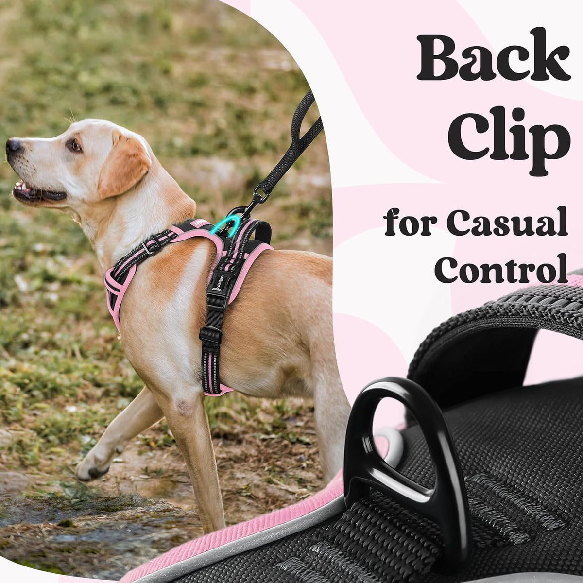 Dog Harness for Large, Updated Easy On & Off with 3 Buckles | No Pull No Choke, Walking with 2 Clips and Handle, Adjustable Soft Reflective, Blue, Large