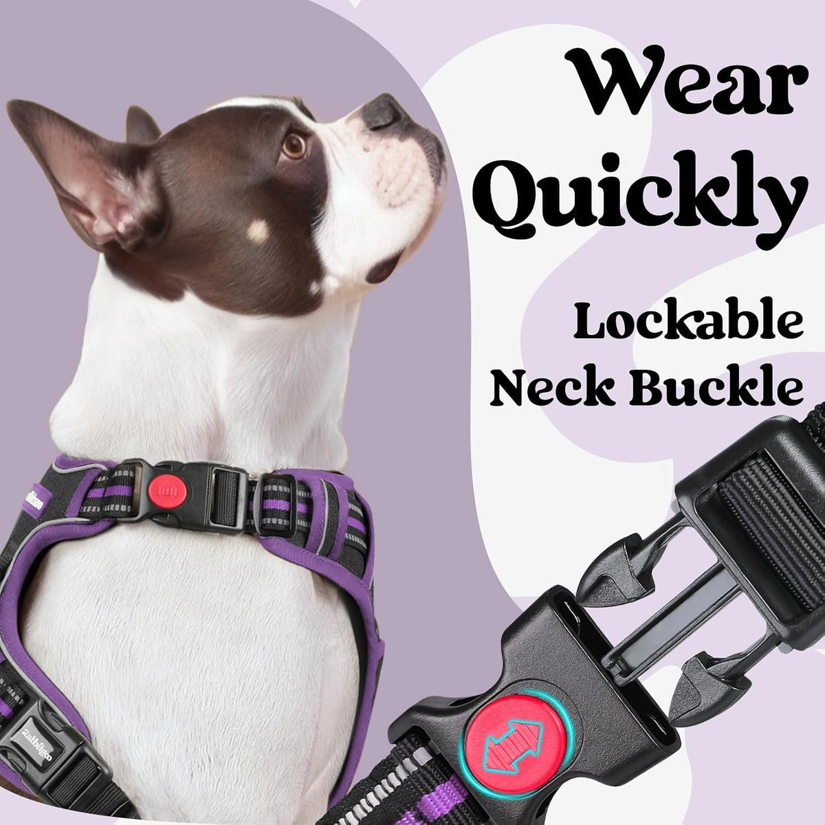 Dog Harness for Large, Updated Easy On & Off with 3 Buckles | No Pull No Choke, Walking with 2 Clips and Handle, Adjustable Soft Reflective, Blue, Large