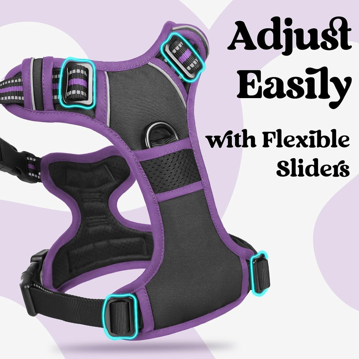 Dog Harness for Large, Updated Easy On & Off with 3 Buckles | No Pull No Choke, Walking with 2 Clips and Handle, Adjustable Soft Reflective, Blue, Large