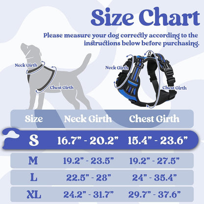 Dog Harness for Large, Updated Easy On & Off with 3 Buckles | No Pull No Choke, Walking with 2 Clips and Handle, Adjustable Soft Reflective, Blue, Large