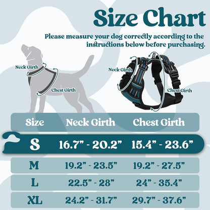 Dog Harness for Large, Updated Easy On & Off with 3 Buckles | No Pull No Choke, Walking with 2 Clips and Handle, Adjustable Soft Reflective, Blue, Large