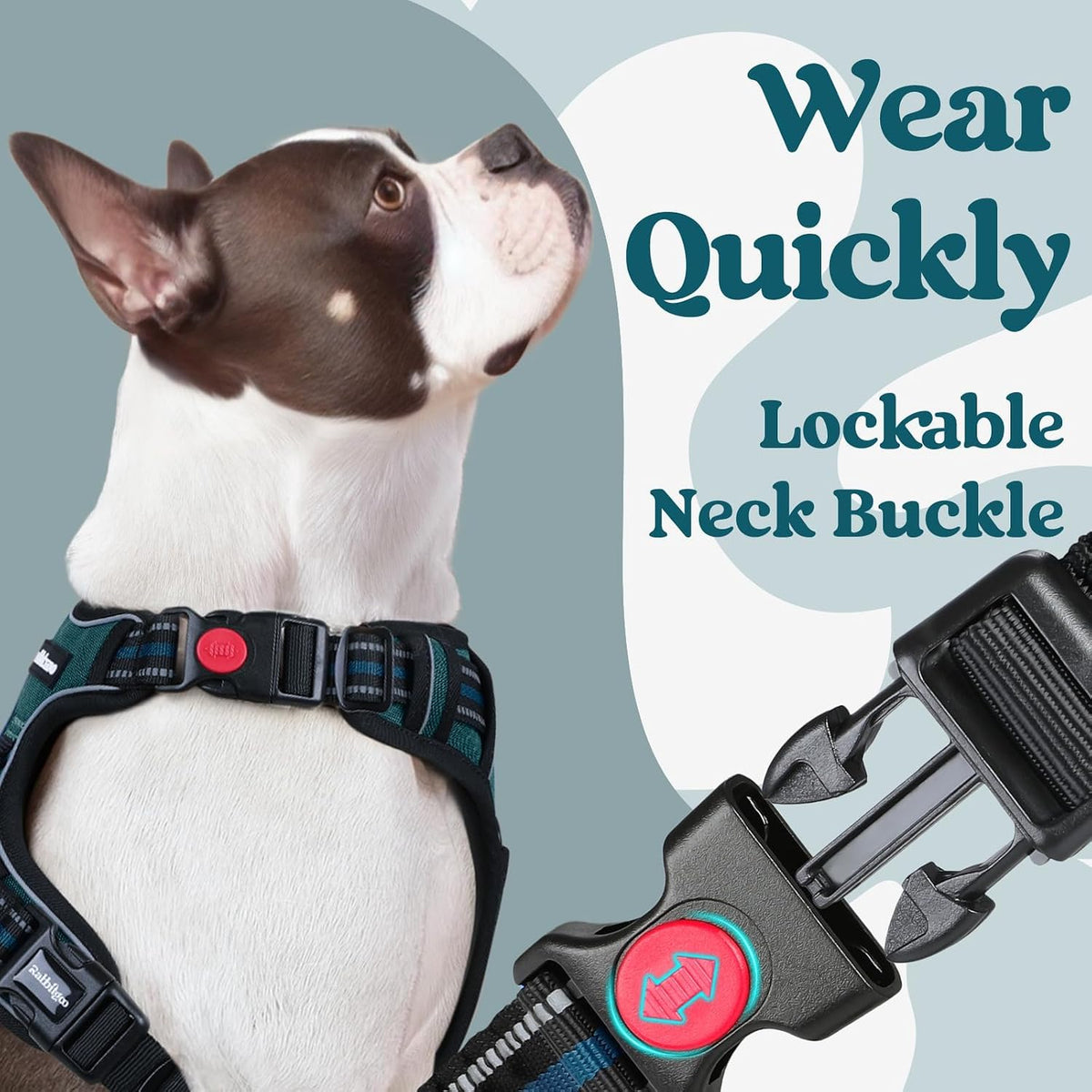 Dog Harness for Large, Updated Easy On & Off with 3 Buckles | No Pull No Choke, Walking with 2 Clips and Handle, Adjustable Soft Reflective, Blue, Large