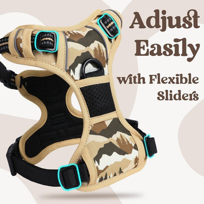 Dog Harness for Large, Updated Easy On & Off with 3 Buckles | No Pull No Choke, Walking with 2 Clips and Handle, Adjustable Soft Reflective, Blue, Large