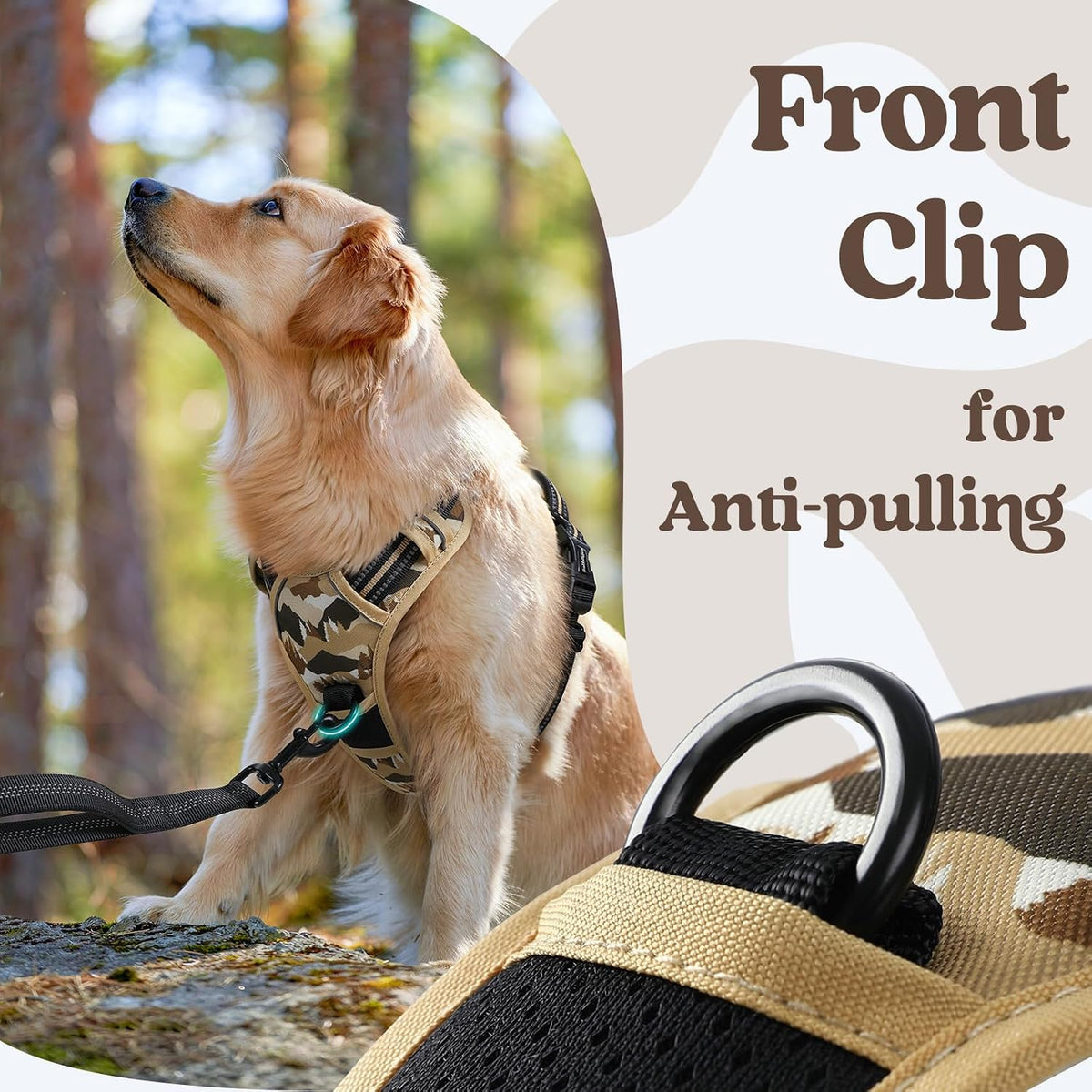 Dog Harness for Large, Updated Easy On & Off with 3 Buckles | No Pull No Choke, Walking with 2 Clips and Handle, Adjustable Soft Reflective, Blue, Large