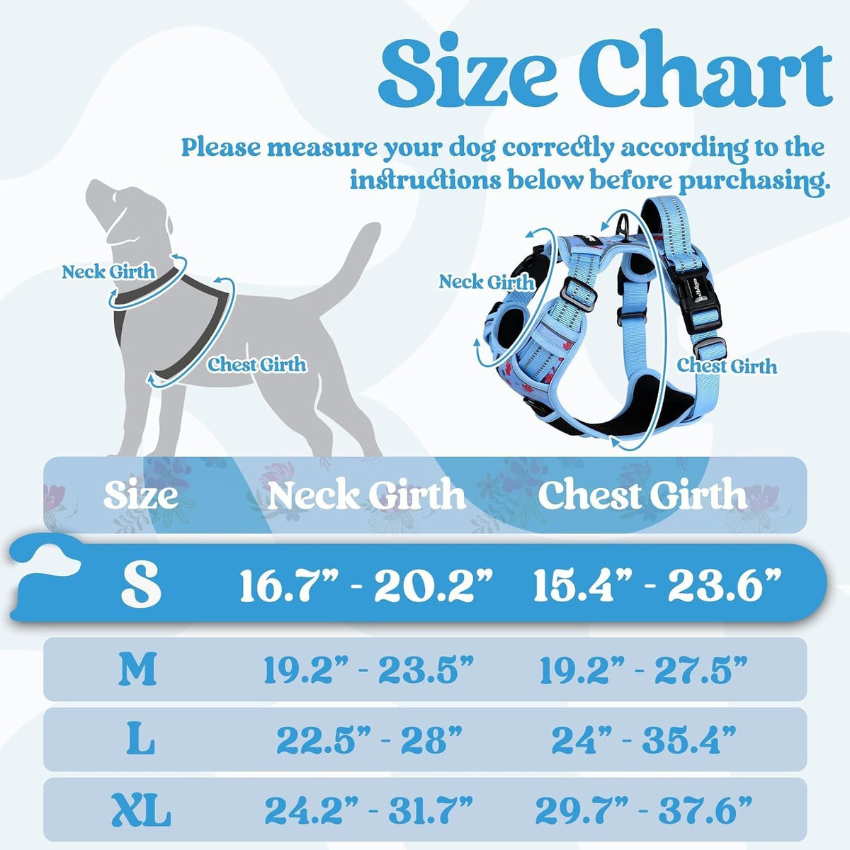 Dog Harness for Large, Updated Easy On & Off with 3 Buckles | No Pull No Choke, Walking with 2 Clips and Handle, Adjustable Soft Reflective, Blue, Large