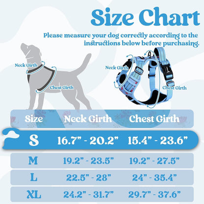 Dog Harness for Large, Updated Easy On & Off with 3 Buckles | No Pull No Choke, Walking with 2 Clips and Handle, Adjustable Soft Reflective, Blue, Large