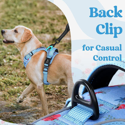 Dog Harness for Large, Updated Easy On & Off with 3 Buckles | No Pull No Choke, Walking with 2 Clips and Handle, Adjustable Soft Reflective, Blue, Large