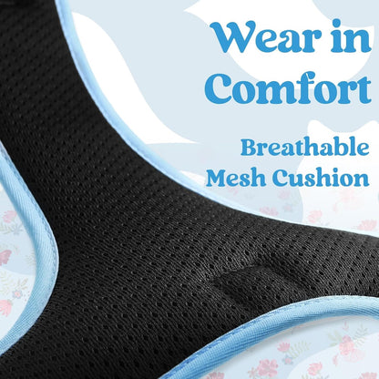 Dog Harness for Large, Updated Easy On & Off with 3 Buckles | No Pull No Choke, Walking with 2 Clips and Handle, Adjustable Soft Reflective, Blue, Large