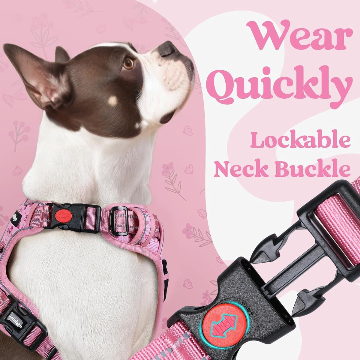 Dog Harness for Large, Updated Easy On & Off with 3 Buckles | No Pull No Choke, Walking with 2 Clips and Handle, Adjustable Soft Reflective, Blue, Large