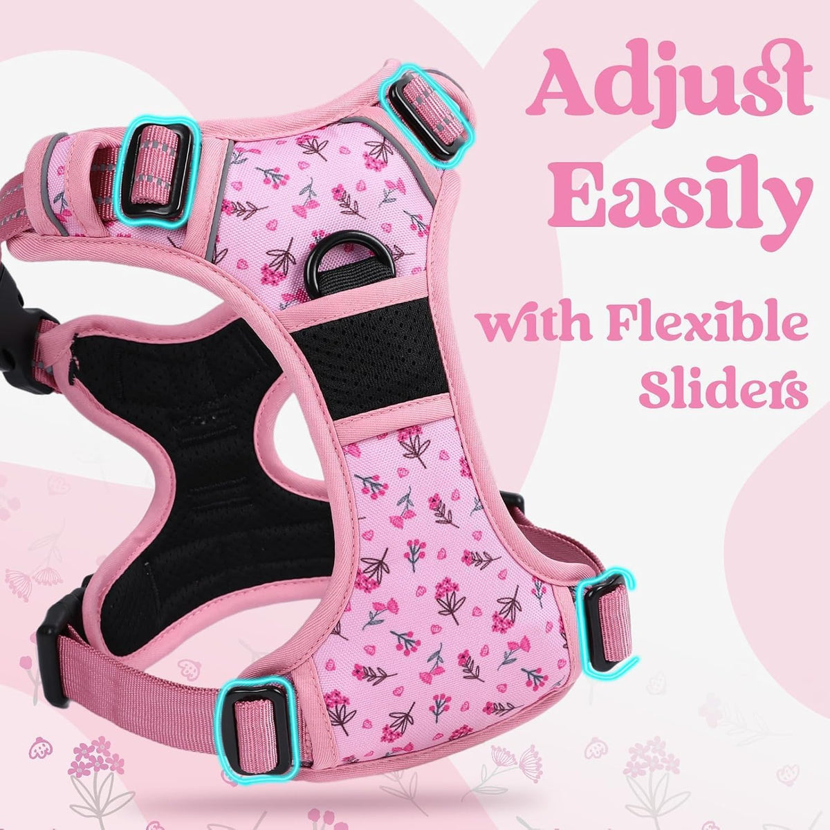 Dog Harness for Large, Updated Easy On & Off with 3 Buckles | No Pull No Choke, Walking with 2 Clips and Handle, Adjustable Soft Reflective, Blue, Large