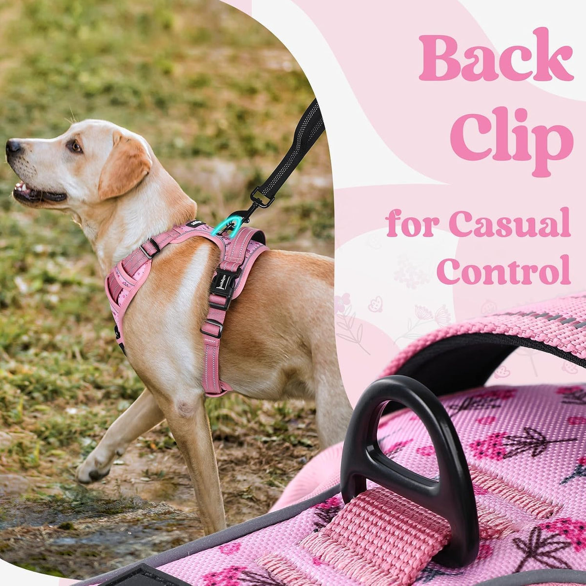Dog Harness for Large, Updated Easy On & Off with 3 Buckles | No Pull No Choke, Walking with 2 Clips and Handle, Adjustable Soft Reflective, Blue, Large
