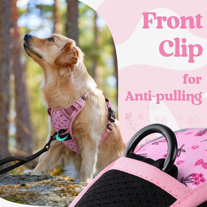 Dog Harness for Large, Updated Easy On & Off with 3 Buckles | No Pull No Choke, Walking with 2 Clips and Handle, Adjustable Soft Reflective, Blue, Large