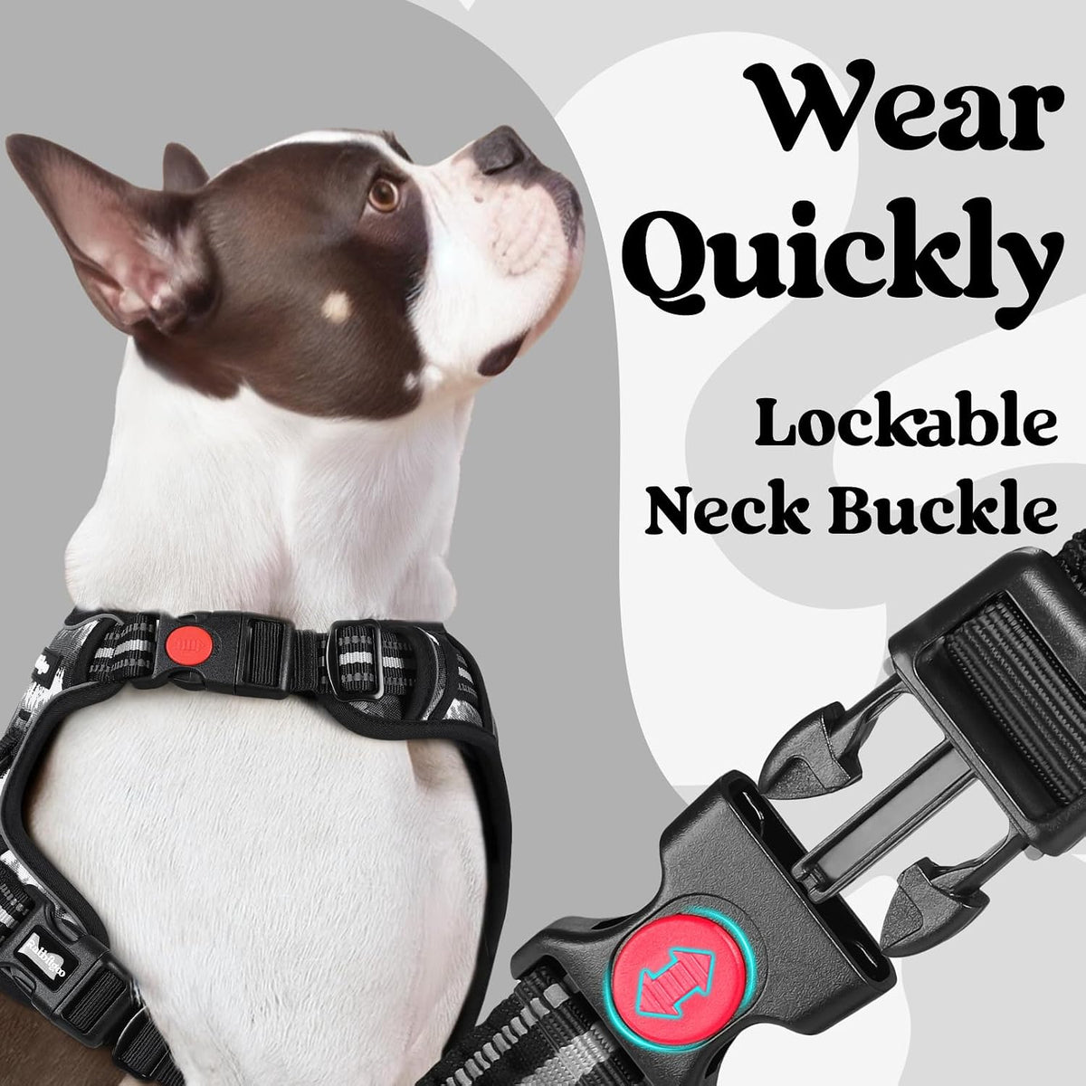 Dog Harness for Large, Updated Easy On & Off with 3 Buckles | No Pull No Choke, Walking with 2 Clips and Handle, Adjustable Soft Reflective, Blue, Large