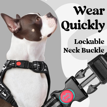 Dog Harness for Large, Updated Easy On & Off with 3 Buckles | No Pull No Choke, Walking with 2 Clips and Handle, Adjustable Soft Reflective, Blue, Large
