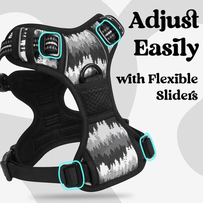 Dog Harness for Large, Updated Easy On & Off with 3 Buckles | No Pull No Choke, Walking with 2 Clips and Handle, Adjustable Soft Reflective, Blue, Large