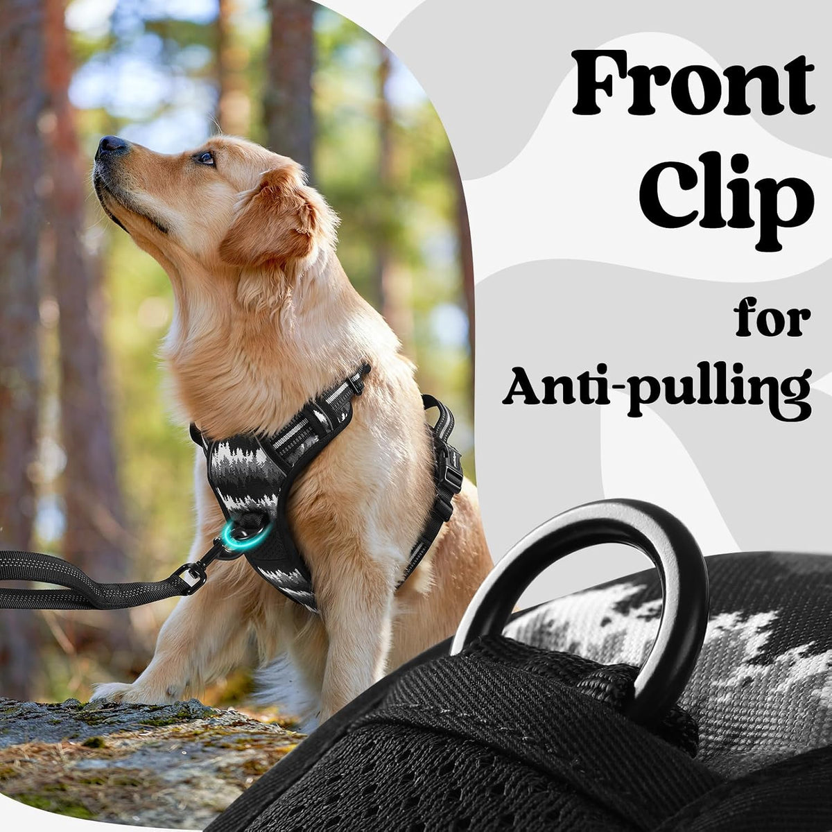 Dog Harness for Large, Updated Easy On & Off with 3 Buckles | No Pull No Choke, Walking with 2 Clips and Handle, Adjustable Soft Reflective, Blue, Large