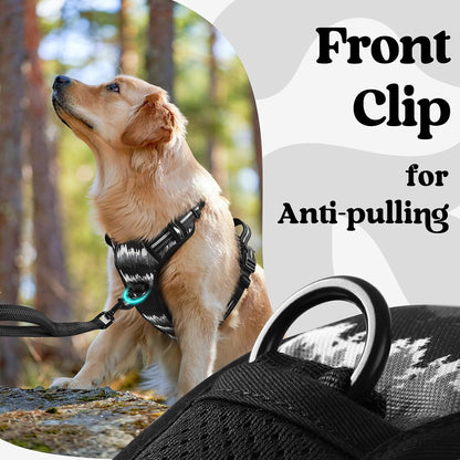Dog Harness for Large, Updated Easy On & Off with 3 Buckles | No Pull No Choke, Walking with 2 Clips and Handle, Adjustable Soft Reflective, Blue, Large