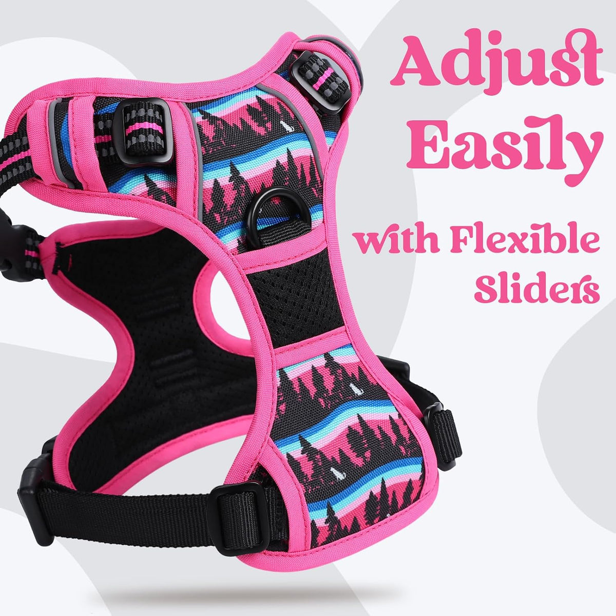 Dog Harness for Large, Updated Easy On & Off with 3 Buckles | No Pull No Choke, Walking with 2 Clips and Handle, Adjustable Soft Reflective, Blue, Large