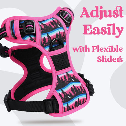Dog Harness for Large, Updated Easy On & Off with 3 Buckles | No Pull No Choke, Walking with 2 Clips and Handle, Adjustable Soft Reflective, Blue, Large