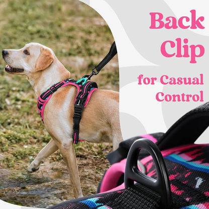Dog Harness for Large, Updated Easy On & Off with 3 Buckles | No Pull No Choke, Walking with 2 Clips and Handle, Adjustable Soft Reflective, Blue, Large