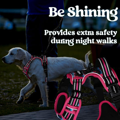 Dog Harness for Large, Updated Easy On & Off with 3 Buckles | No Pull No Choke, Walking with 2 Clips and Handle, Adjustable Soft Reflective, Blue, Large