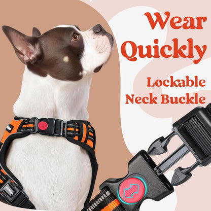 Dog Harness for Large, Updated Easy On & Off with 3 Buckles | No Pull No Choke, Walking with 2 Clips and Handle, Adjustable Soft Reflective, Blue, Large
