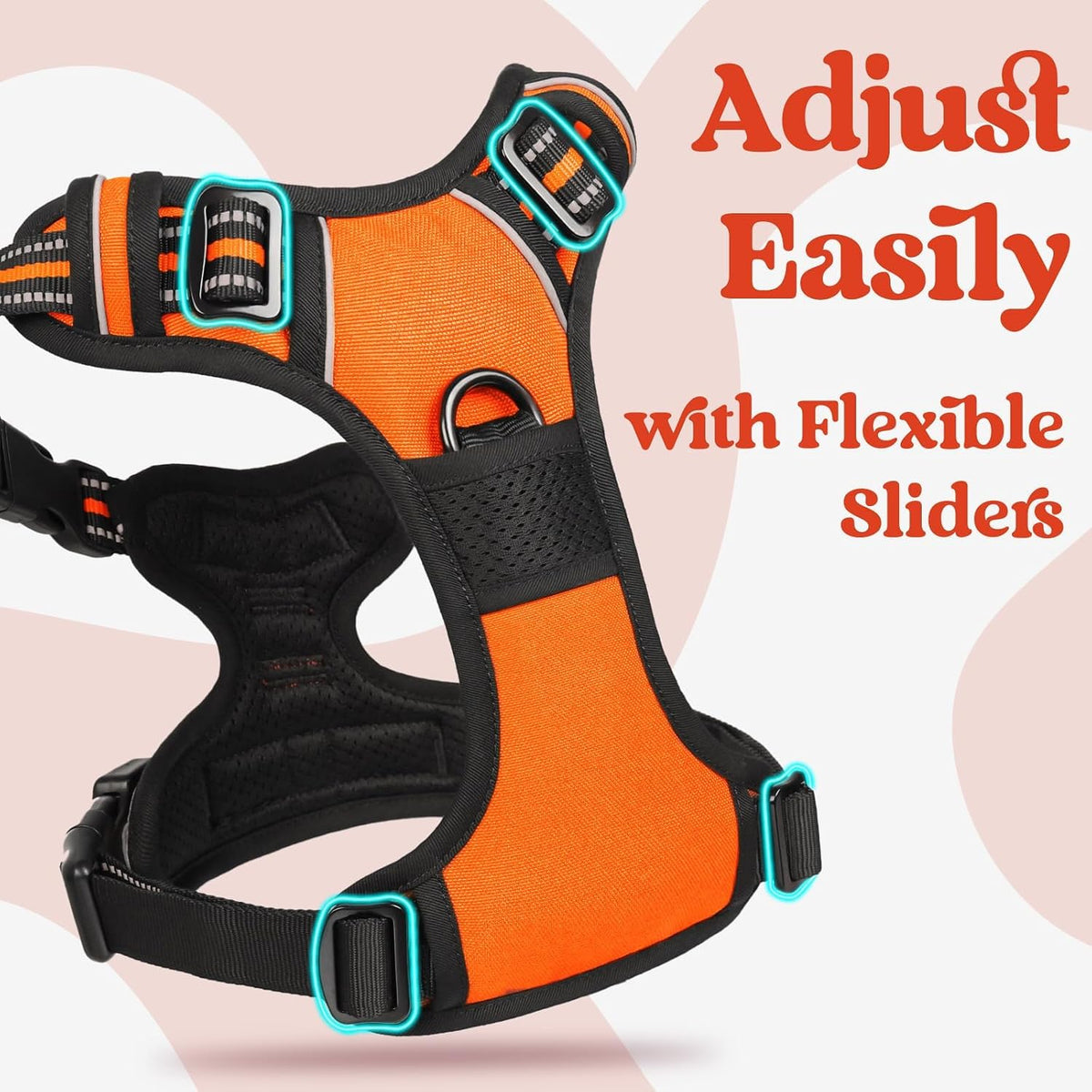 Dog Harness for Large, Updated Easy On & Off with 3 Buckles | No Pull No Choke, Walking with 2 Clips and Handle, Adjustable Soft Reflective, Blue, Large
