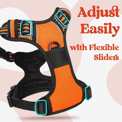 Dog Harness for Large, Updated Easy On & Off with 3 Buckles | No Pull No Choke, Walking with 2 Clips and Handle, Adjustable Soft Reflective, Blue, Large