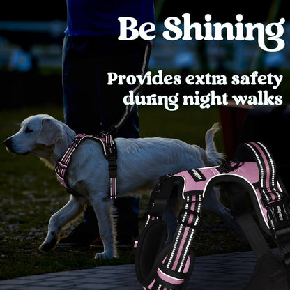 Dog Harness for Large, Updated Easy On & Off with 3 Buckles | No Pull No Choke, Walking with 2 Clips and Handle, Adjustable Soft Reflective, Blue, Large