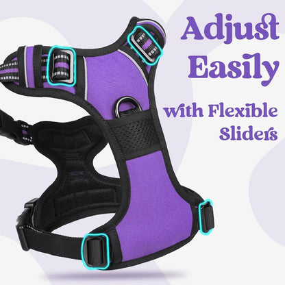 Dog Harness for Large, Updated Easy On & Off with 3 Buckles | No Pull No Choke, Walking with 2 Clips and Handle, Adjustable Soft Reflective, Blue, Large