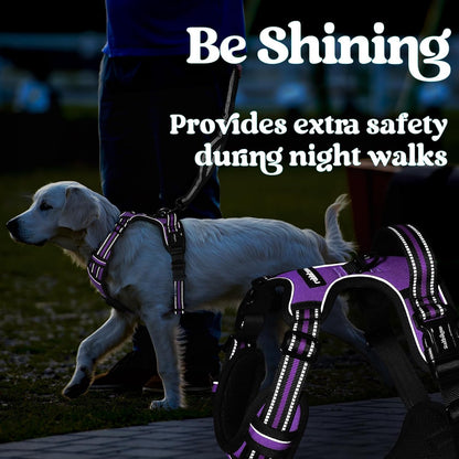 Dog Harness for Large, Updated Easy On & Off with 3 Buckles | No Pull No Choke, Walking with 2 Clips and Handle, Adjustable Soft Reflective, Blue, Large