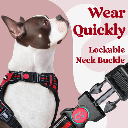 Dog Harness for Large, Updated Easy On & Off with 3 Buckles | No Pull No Choke, Walking with 2 Clips and Handle, Adjustable Soft Reflective, Blue, Large