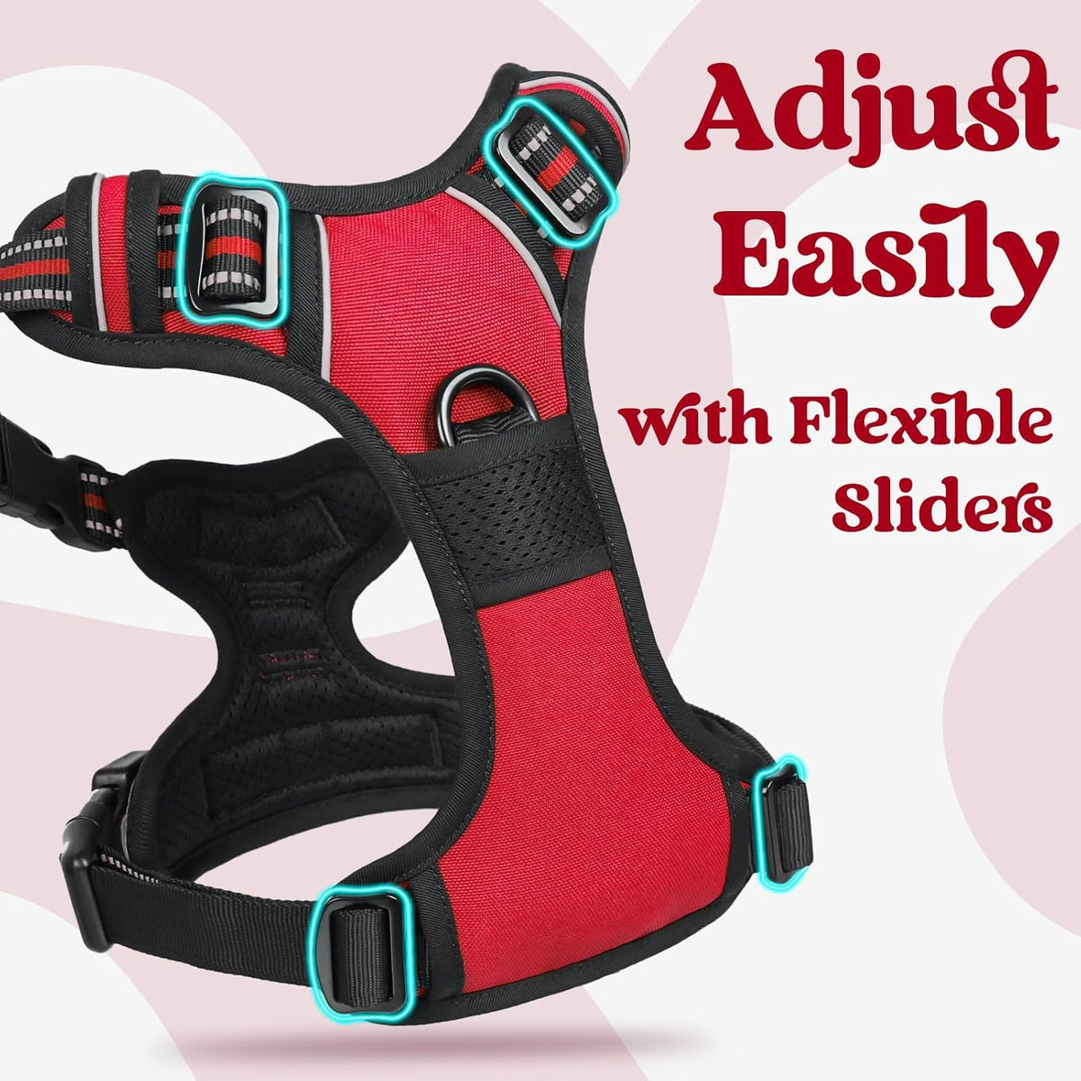 Dog Harness for Large, Updated Easy On & Off with 3 Buckles | No Pull No Choke, Walking with 2 Clips and Handle, Adjustable Soft Reflective, Blue, Large