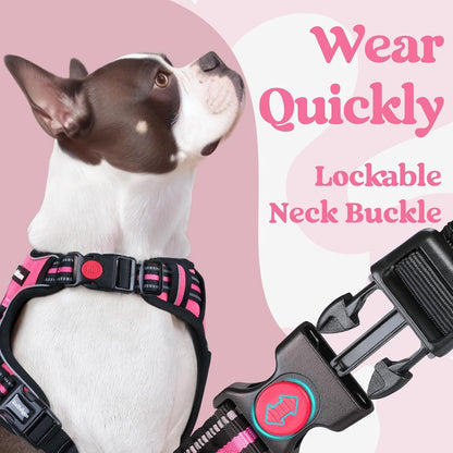 Dog Harness for Large, Updated Easy On & Off with 3 Buckles | No Pull No Choke, Walking with 2 Clips and Handle, Adjustable Soft Reflective, Blue, Large