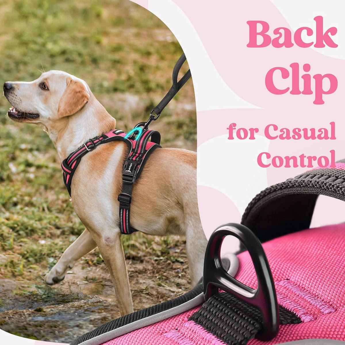 Dog Harness for Large, Updated Easy On & Off with 3 Buckles | No Pull No Choke, Walking with 2 Clips and Handle, Adjustable Soft Reflective, Blue, Large