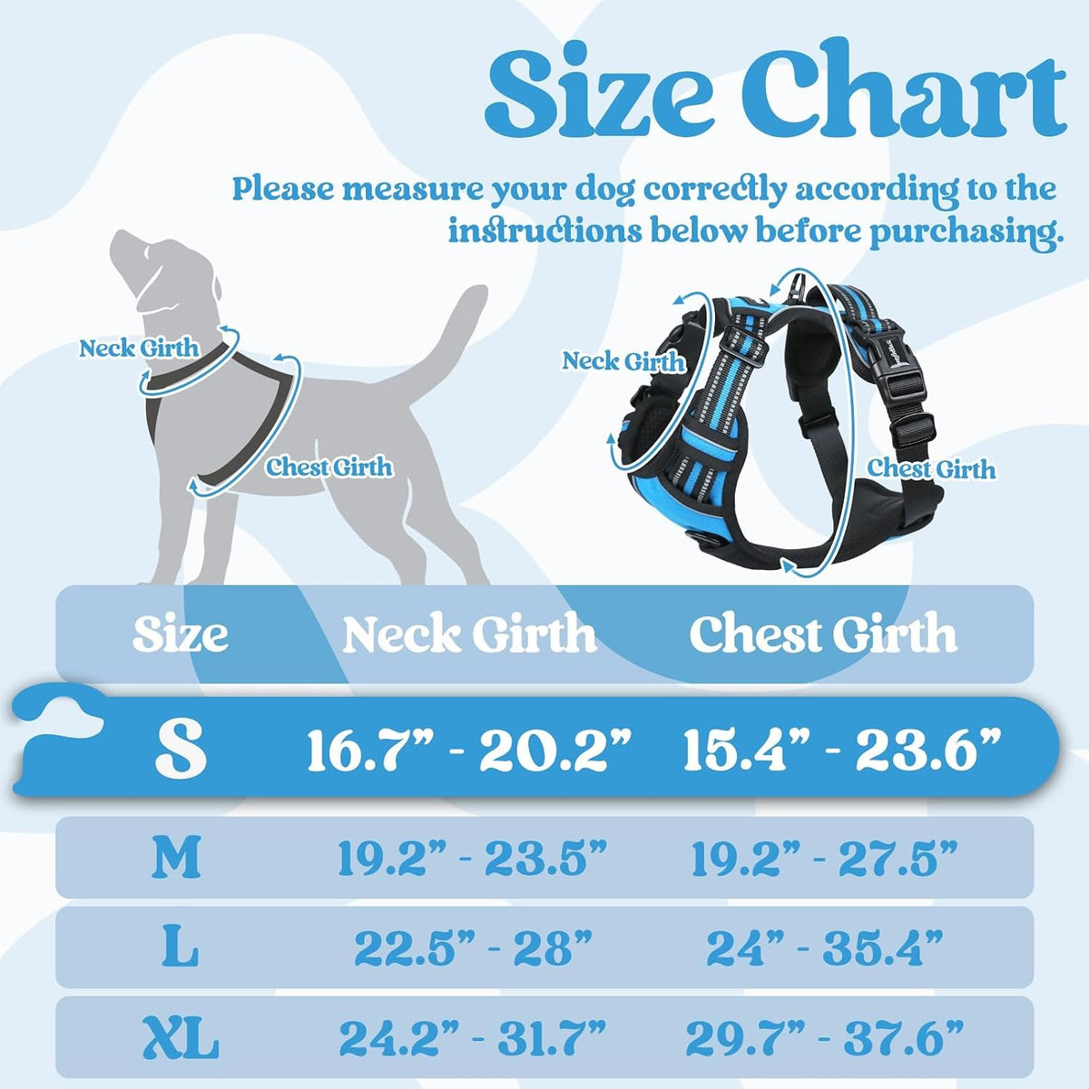 Dog Harness for Large, Updated Easy On & Off with 3 Buckles | No Pull No Choke, Walking with 2 Clips and Handle, Adjustable Soft Reflective, Blue, Large