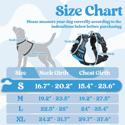 Dog Harness for Large, Updated Easy On & Off with 3 Buckles | No Pull No Choke, Walking with 2 Clips and Handle, Adjustable Soft Reflective, Blue, Large