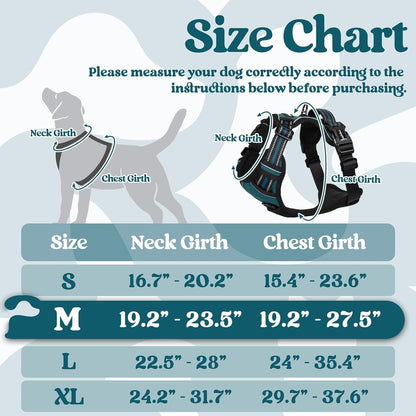 Dog Harness for Large, Updated Easy On & Off with 3 Buckles | No Pull No Choke, Walking with 2 Clips and Handle, Adjustable Soft Reflective, Blue, Large