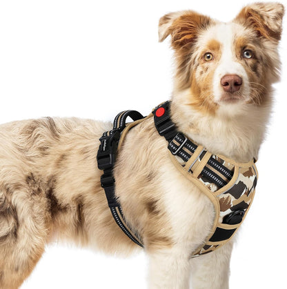 Dog Harness for Large, Updated Easy On & Off with 3 Buckles | No Pull No Choke, Walking with 2 Clips and Handle, Adjustable Soft Reflective, Blue, Large
