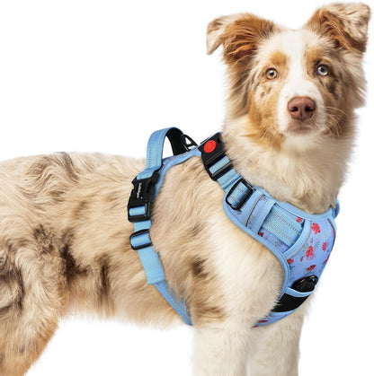 Dog Harness for Large, Updated Easy On & Off with 3 Buckles | No Pull No Choke, Walking with 2 Clips and Handle, Adjustable Soft Reflective, Blue, Large