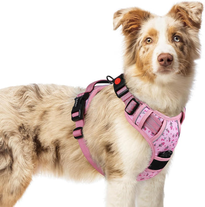 Dog Harness for Large, Updated Easy On & Off with 3 Buckles | No Pull No Choke, Walking with 2 Clips and Handle, Adjustable Soft Reflective, Blue, Large