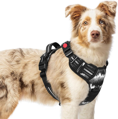 Dog Harness for Large, Updated Easy On & Off with 3 Buckles | No Pull No Choke, Walking with 2 Clips and Handle, Adjustable Soft Reflective, Blue, Large
