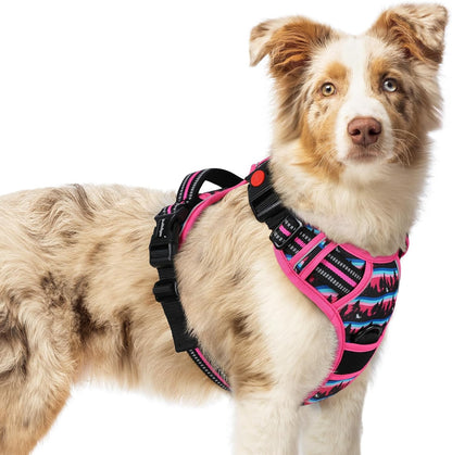 Dog Harness for Large, Updated Easy On & Off with 3 Buckles | No Pull No Choke, Walking with 2 Clips and Handle, Adjustable Soft Reflective, Blue, Large