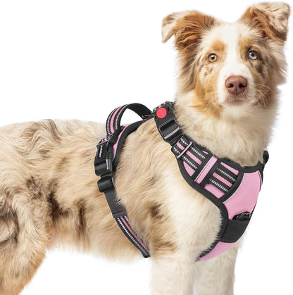 Dog Harness for Large, Updated Easy On & Off with 3 Buckles | No Pull No Choke, Walking with 2 Clips and Handle, Adjustable Soft Reflective, Blue, Large