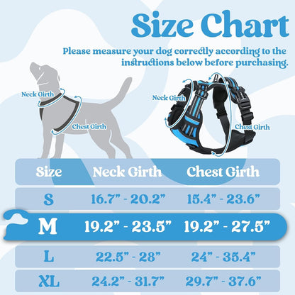 Dog Harness for Large, Updated Easy On & Off with 3 Buckles | No Pull No Choke, Walking with 2 Clips and Handle, Adjustable Soft Reflective, Blue, Large