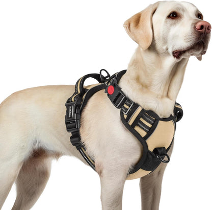 Dog Harness for Large, Updated Easy On & Off with 3 Buckles | No Pull No Choke, Walking with 2 Clips and Handle, Adjustable Soft Reflective, Blue, Large