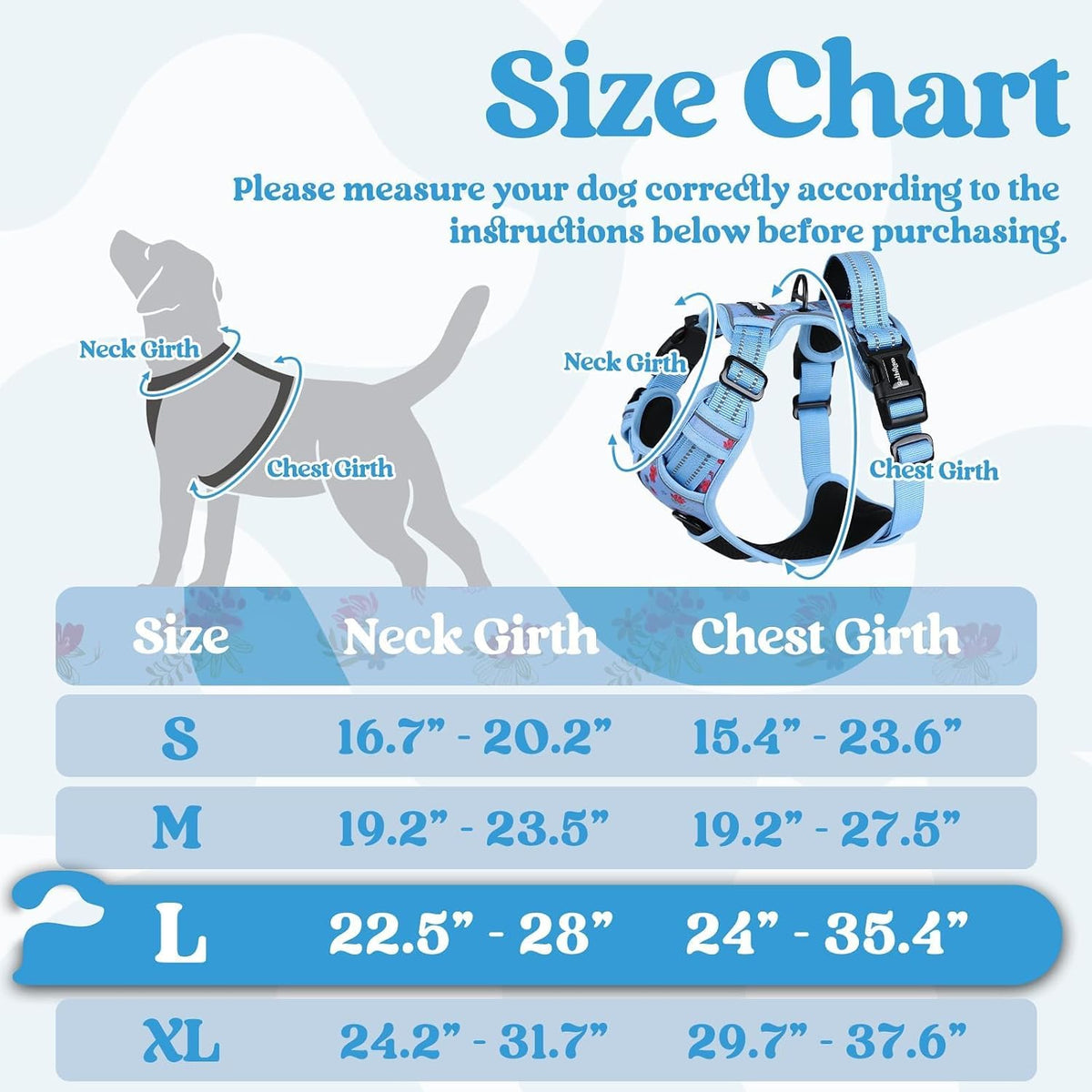 Dog Harness for Large, Updated Easy On & Off with 3 Buckles | No Pull No Choke, Walking with 2 Clips and Handle, Adjustable Soft Reflective, Blue, Large