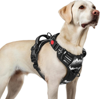 Dog Harness for Large, Updated Easy On & Off with 3 Buckles | No Pull No Choke, Walking with 2 Clips and Handle, Adjustable Soft Reflective, Blue, Large