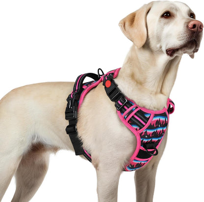 Dog Harness for Large, Updated Easy On & Off with 3 Buckles | No Pull No Choke, Walking with 2 Clips and Handle, Adjustable Soft Reflective, Blue, Large