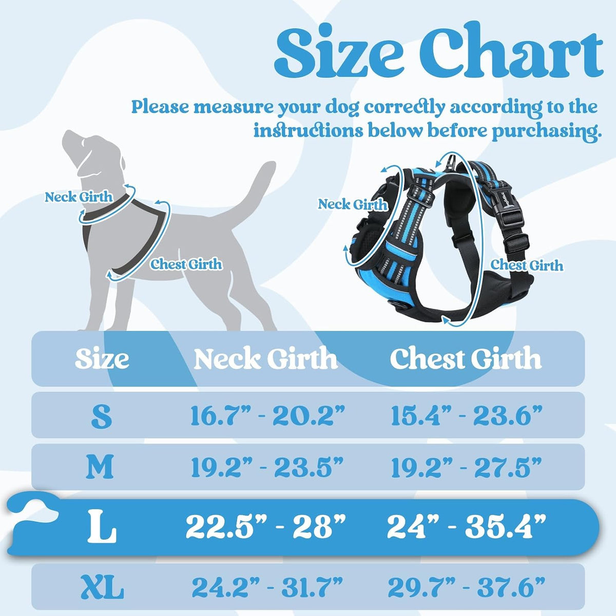 Dog Harness for Large, Updated Easy On & Off with 3 Buckles | No Pull No Choke, Walking with 2 Clips and Handle, Adjustable Soft Reflective, Blue, Large